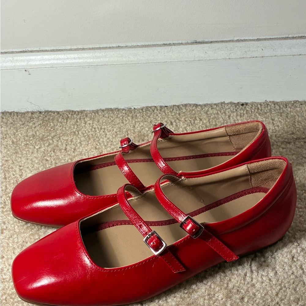 Mint Velvet Red Double Strap Women's Flats size 5.5-6/36